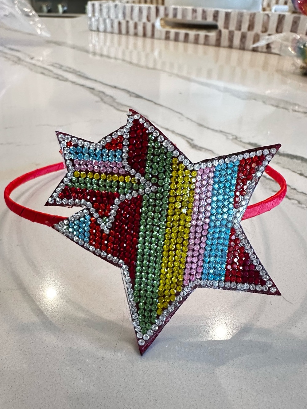 Kids Multicolor Rhinestone Star Headband - Pink Band